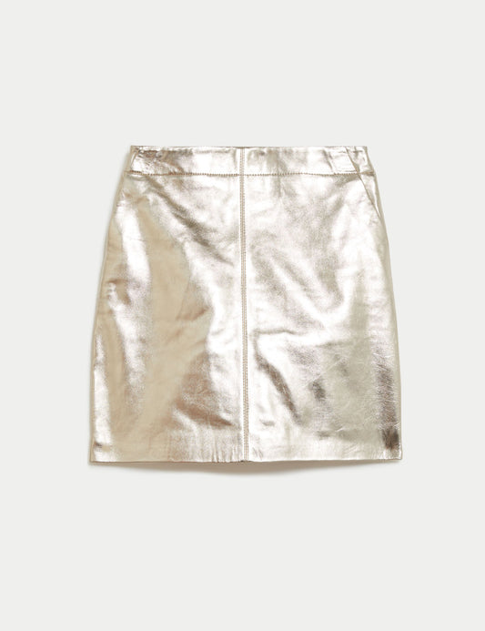 Leather Metallic Mini A-Line Skirt