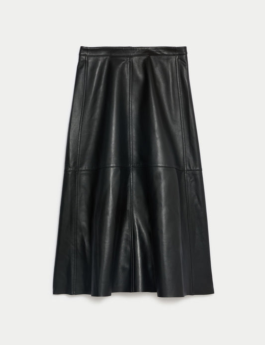 Leather Midi A-Line Skirt