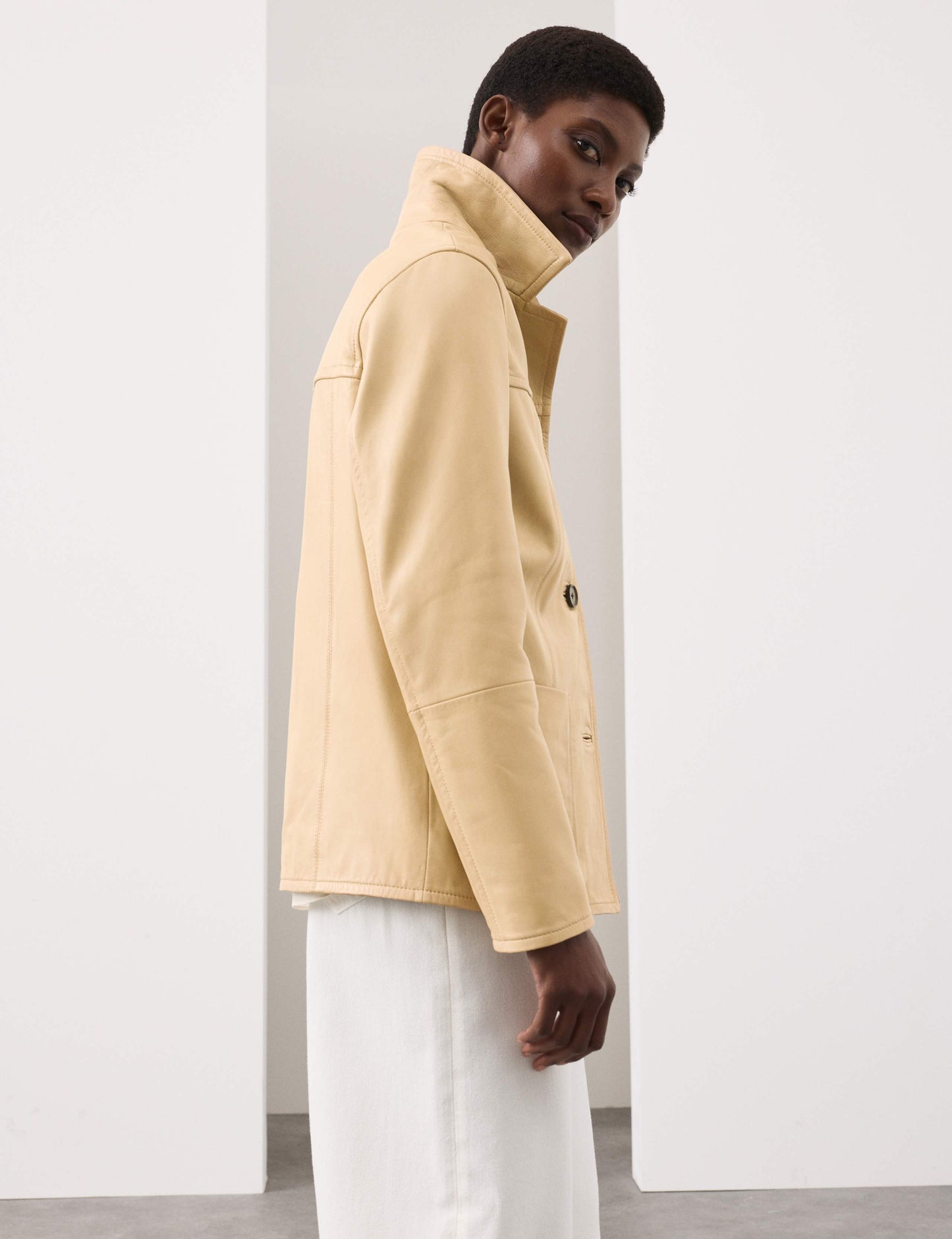 Leather Revere Collar Jacket