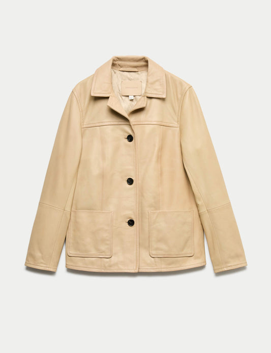 Leather Revere Collar Jacket