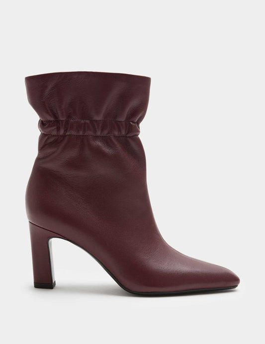 Leather Ruched Block Heel Ankle Boots