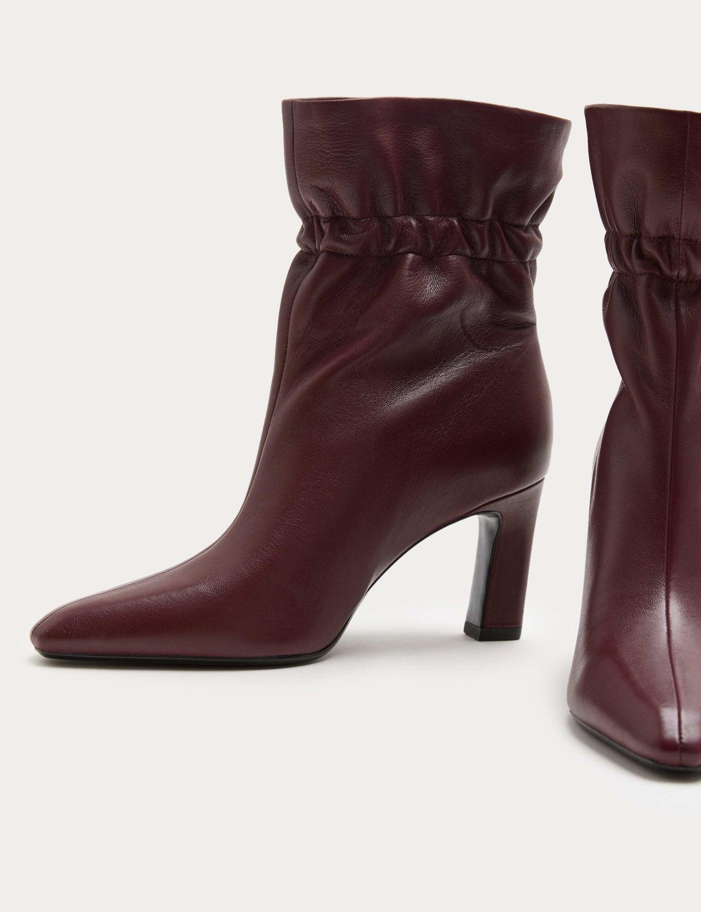 Leather Ruched Block Heel Ankle Boots