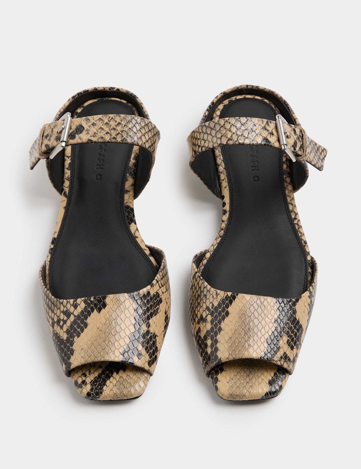 Leather Snake Print Buckle Flat Sandals