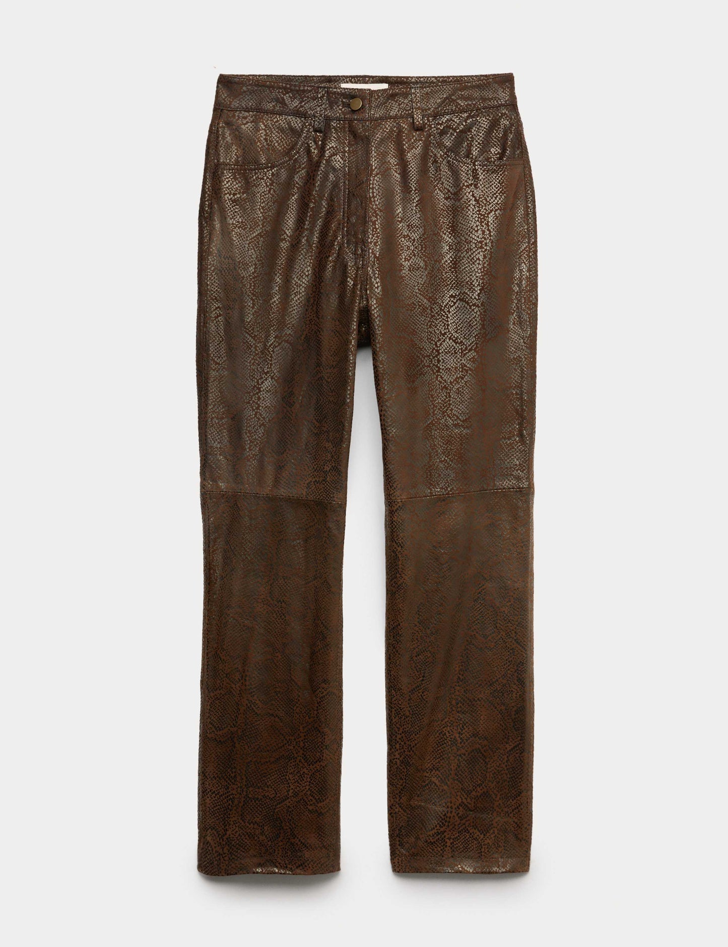 Leather Snake Print Straight Leg Trousers