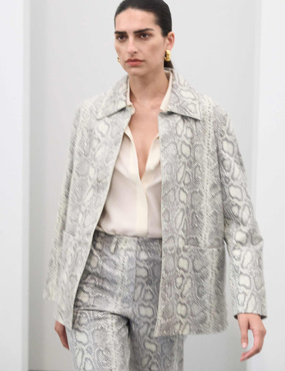Leather Snakeskin Print Jacket