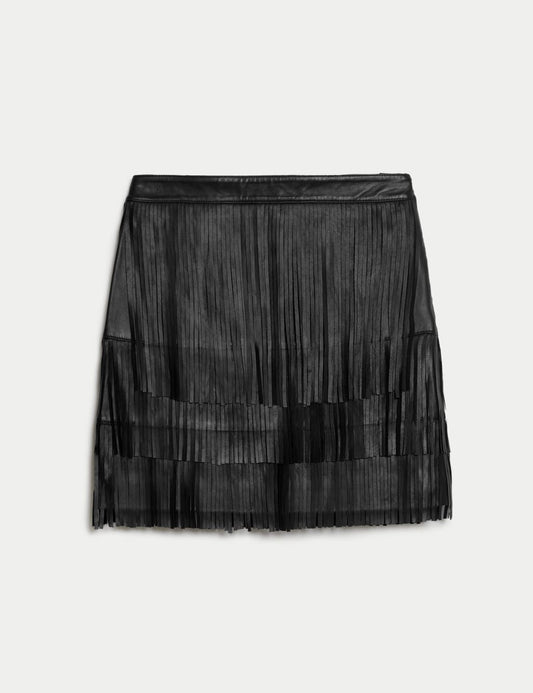 Leather Tassel Mini A-Line Skirt