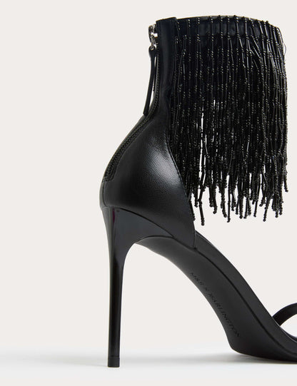 Leather Tassel Strappy Stiletto Heel Sandals