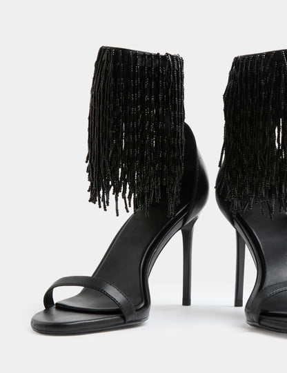 Leather Tassel Strappy Stiletto Heel Sandals