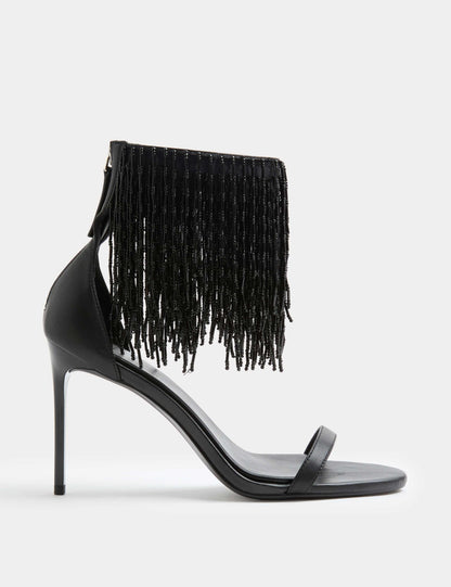 Leather Tassel Strappy Stiletto Heel Sandals