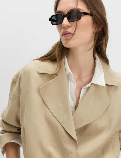 Linen Blend Belted Cropped Jacket
