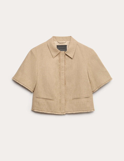 Linen Blend Frayed Edge Overshirt