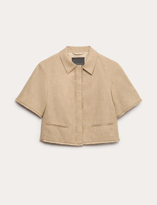 Linen Blend Frayed Edge Overshirt