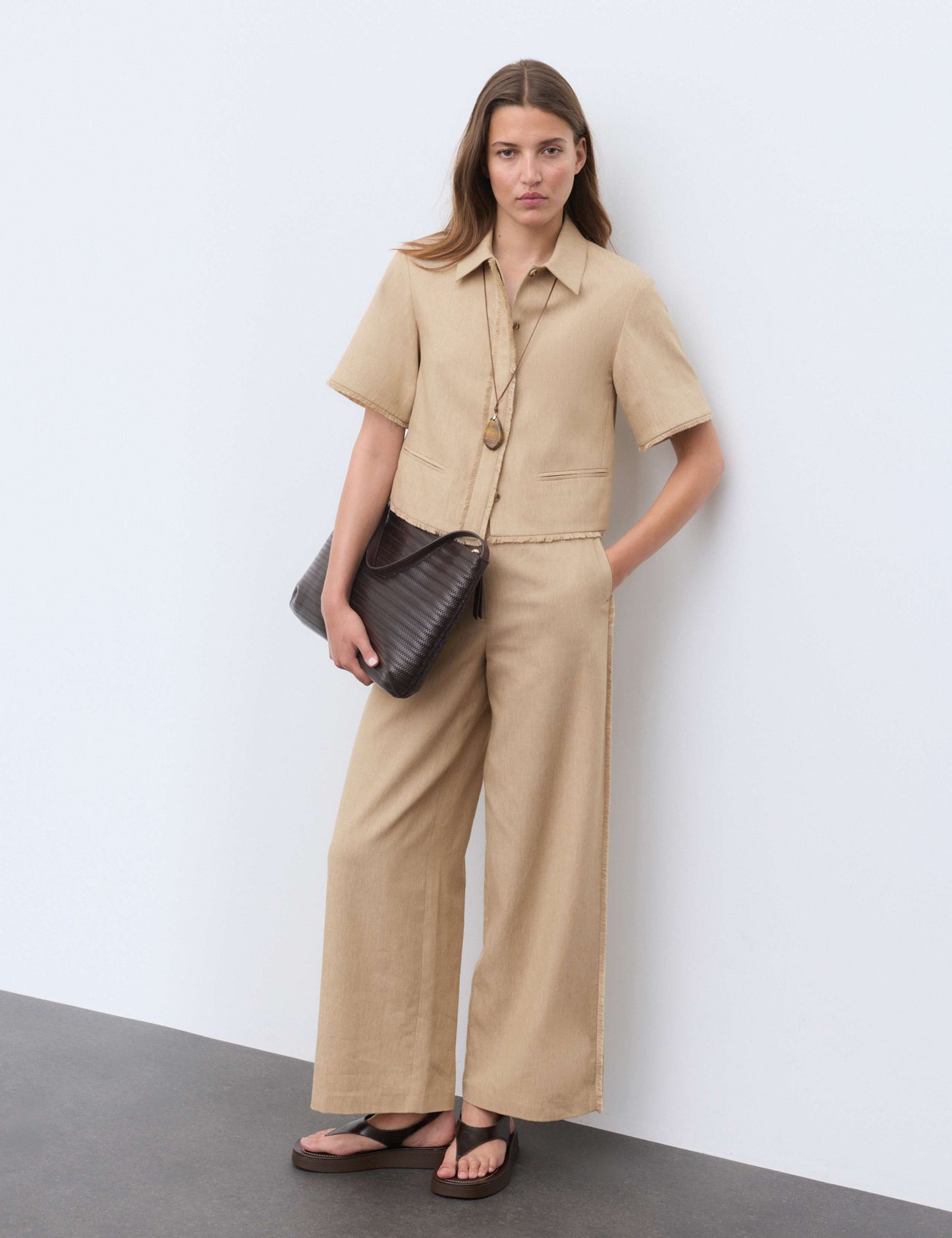 Linen Blend Frayed Edge Overshirt