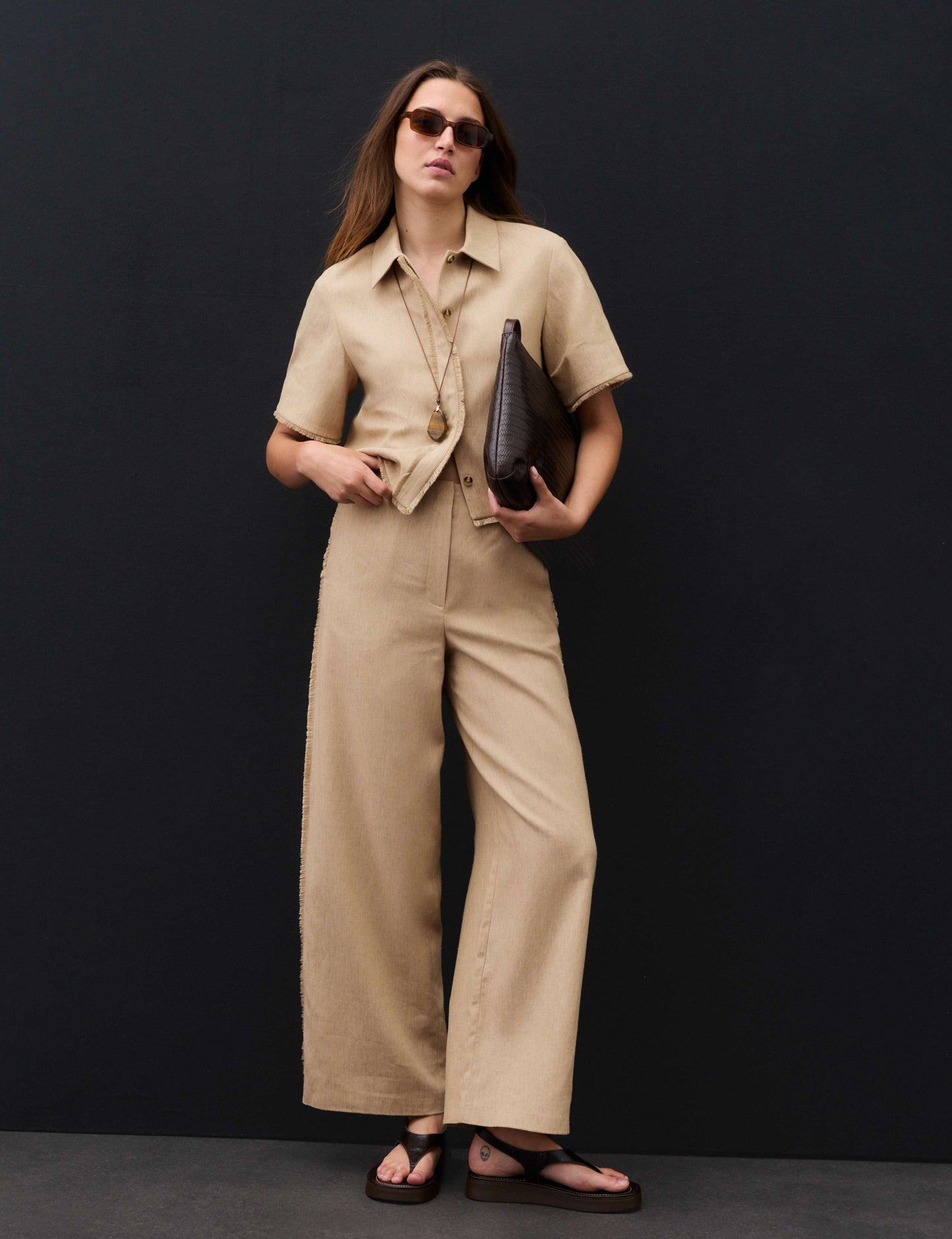 Linen Blend Frayed Edge Overshirt
