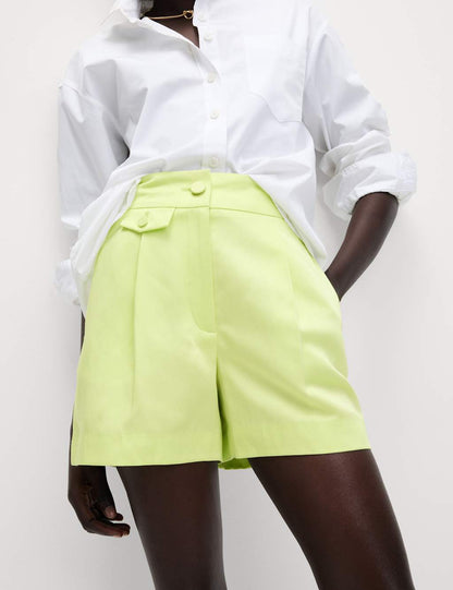 Linen Blend Twill High Waisted Shorts