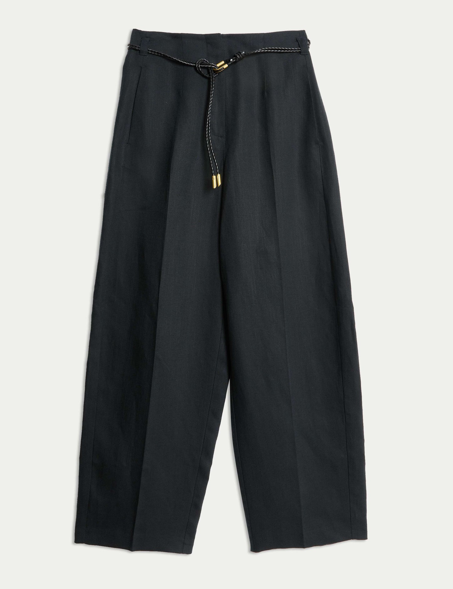 Linen Rich Belted Carrot Leg Trousers
