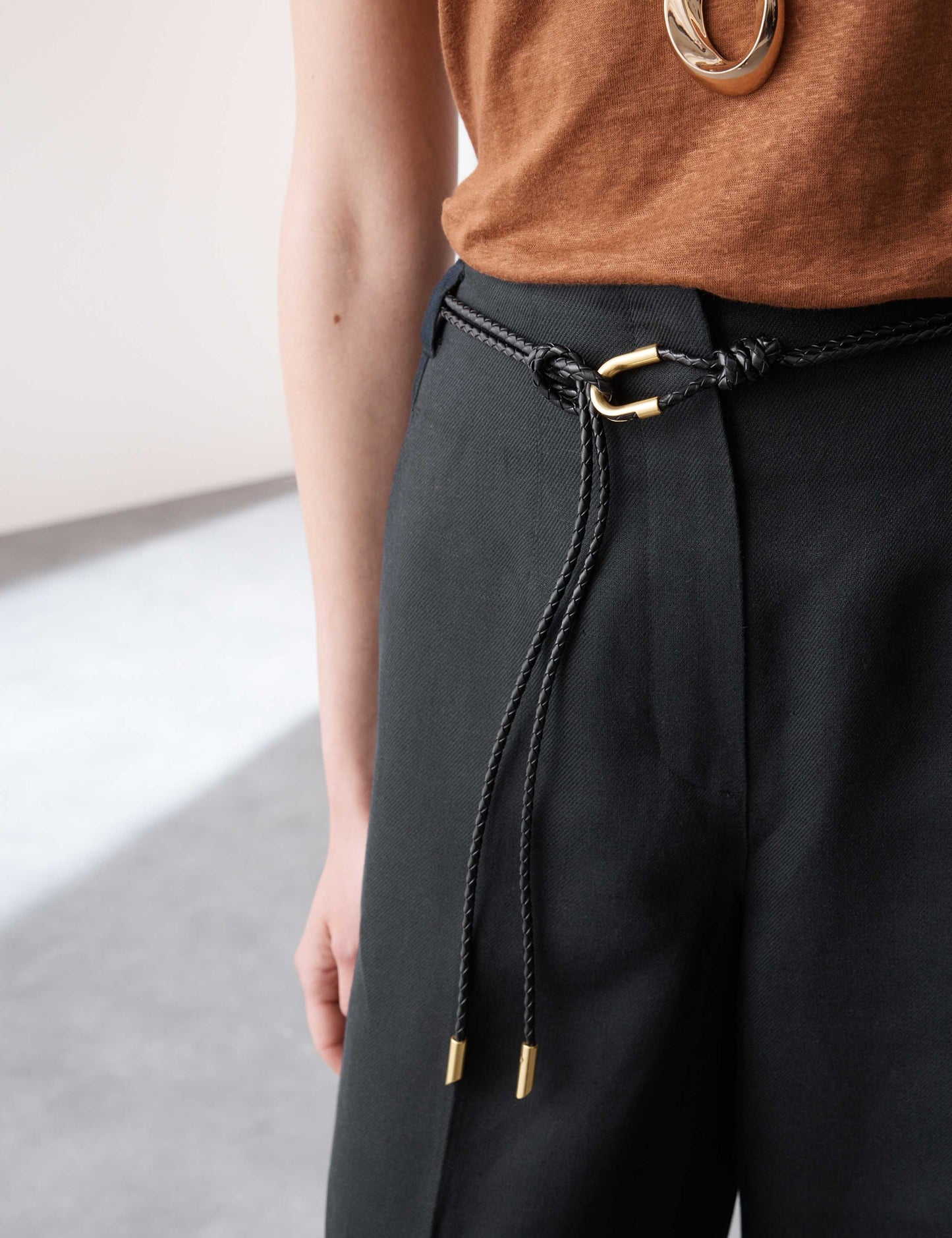 Linen Rich Belted Carrot Leg Trousers