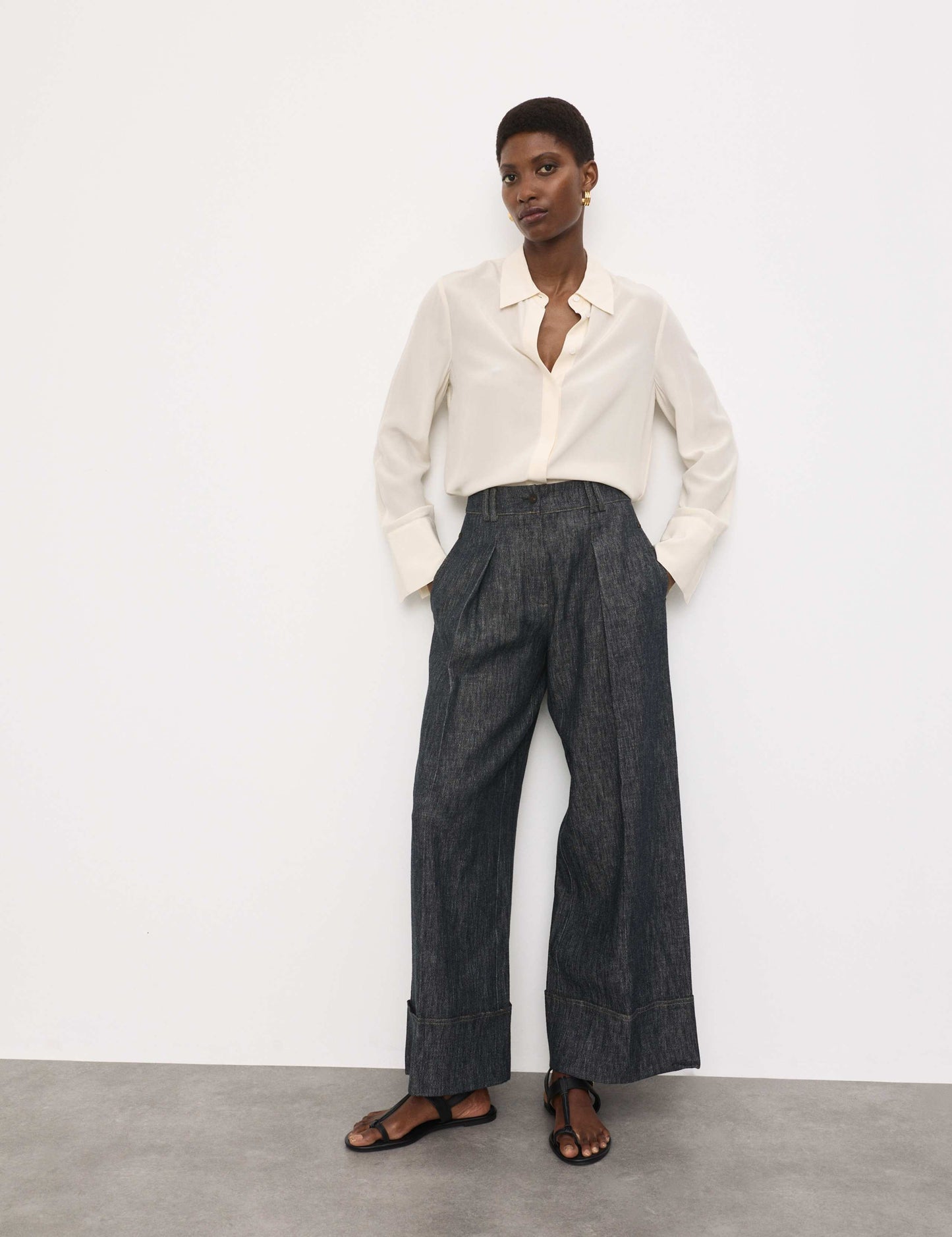 Linen Rich Cuffed Wide Leg Trousers