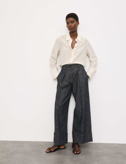 Linen Rich Cuffed Wide Leg Trousers