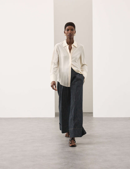 Linen Rich Cuffed Wide Leg Trousers