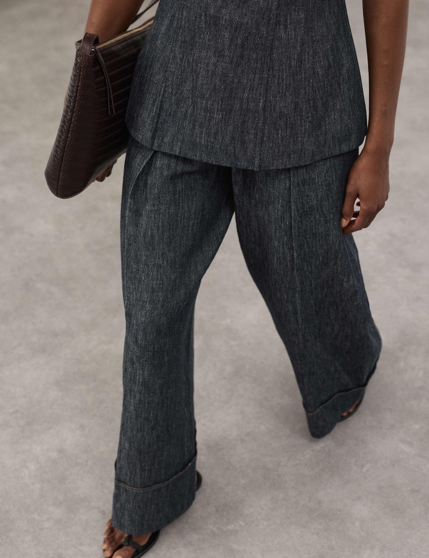 Linen Rich Cuffed Wide Leg Trousers