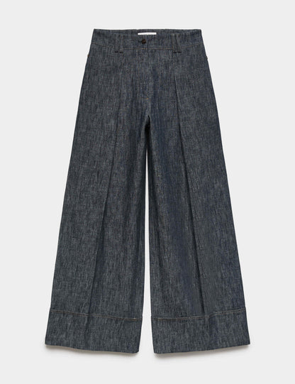 Linen Rich Cuffed Wide Leg Trousers