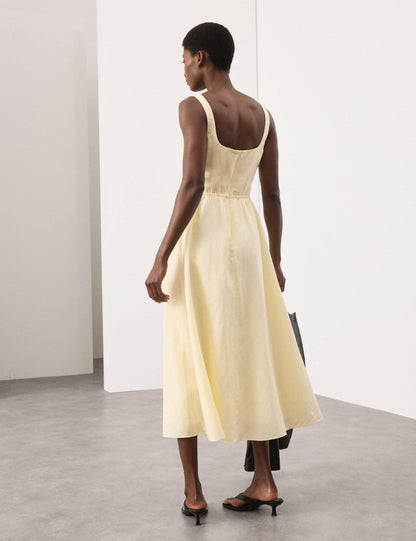 Linen Rich Pintuck Midaxi Skater Dress