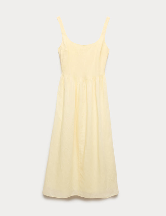 Linen Rich Pintuck Midaxi Skater Dress
