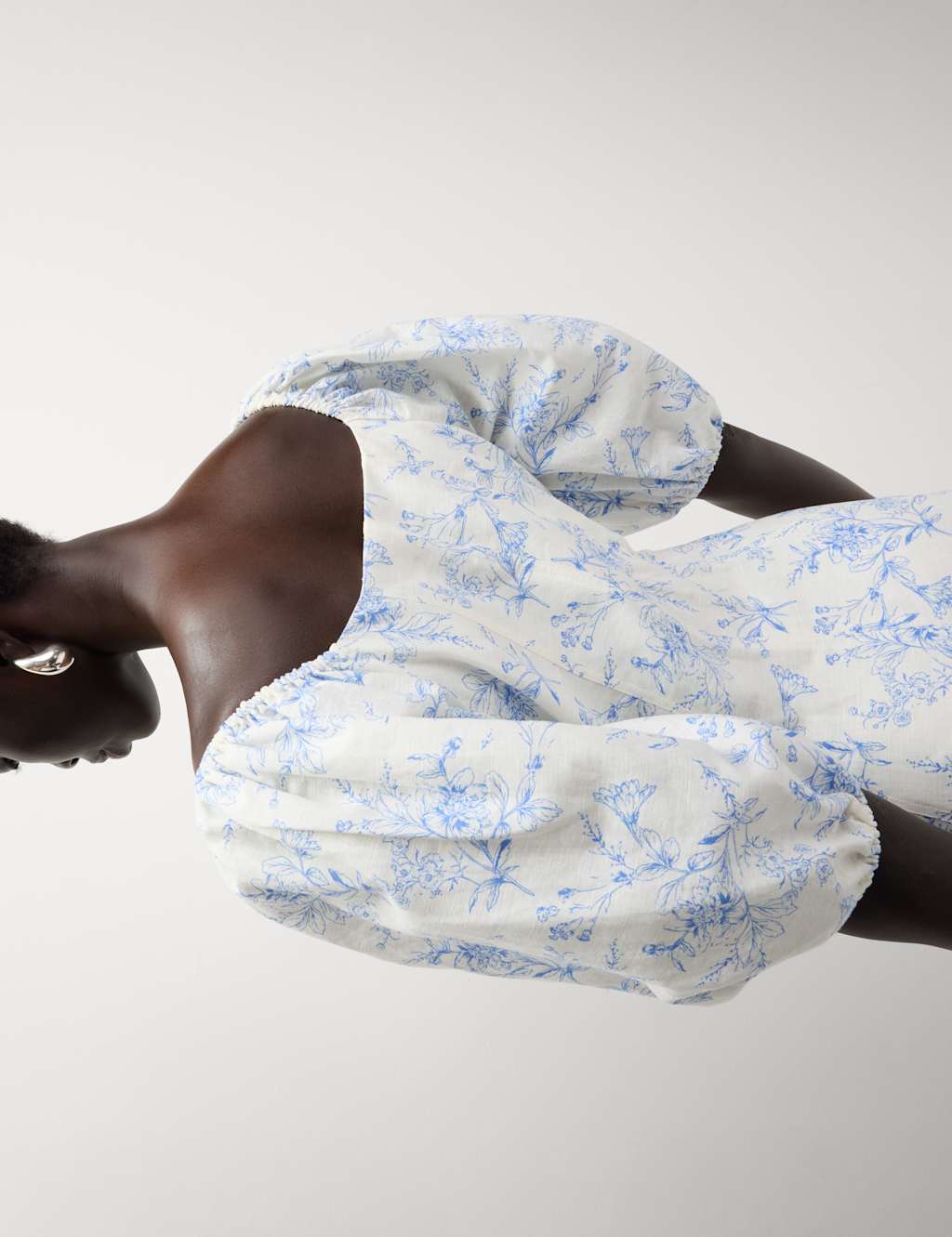 Linen Rich Printed Square Neck Midaxi Dress