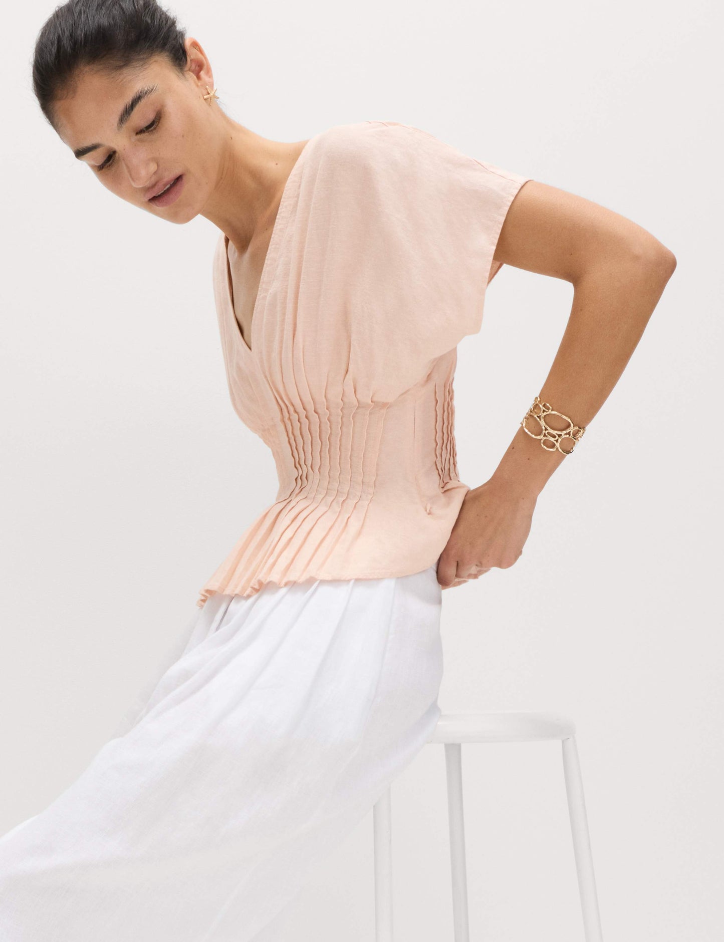 Linen Rich Seam Detail Waisted Top