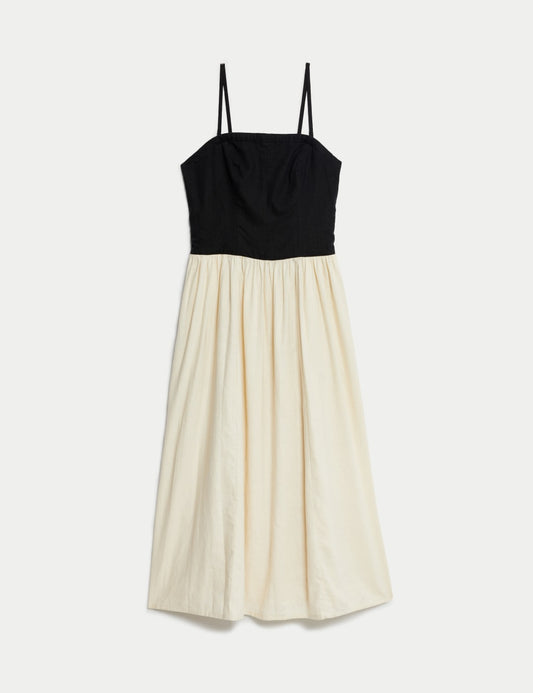 Linen Rich Strappy Midi Slip Dress