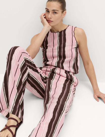 Linen Rich Striped Wide Leg Trousers