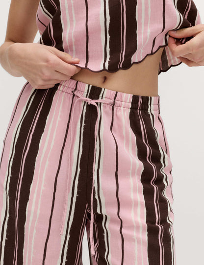 Linen Rich Striped Wide Leg Trousers