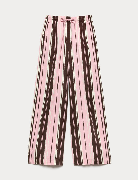 Linen Rich Striped Wide Leg Trousers
