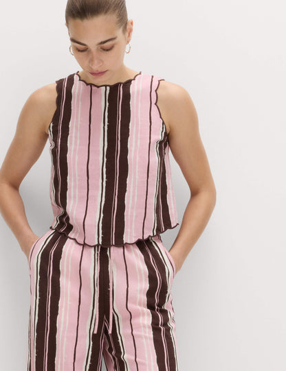 Linen Rich Striped Wide Leg Trousers
