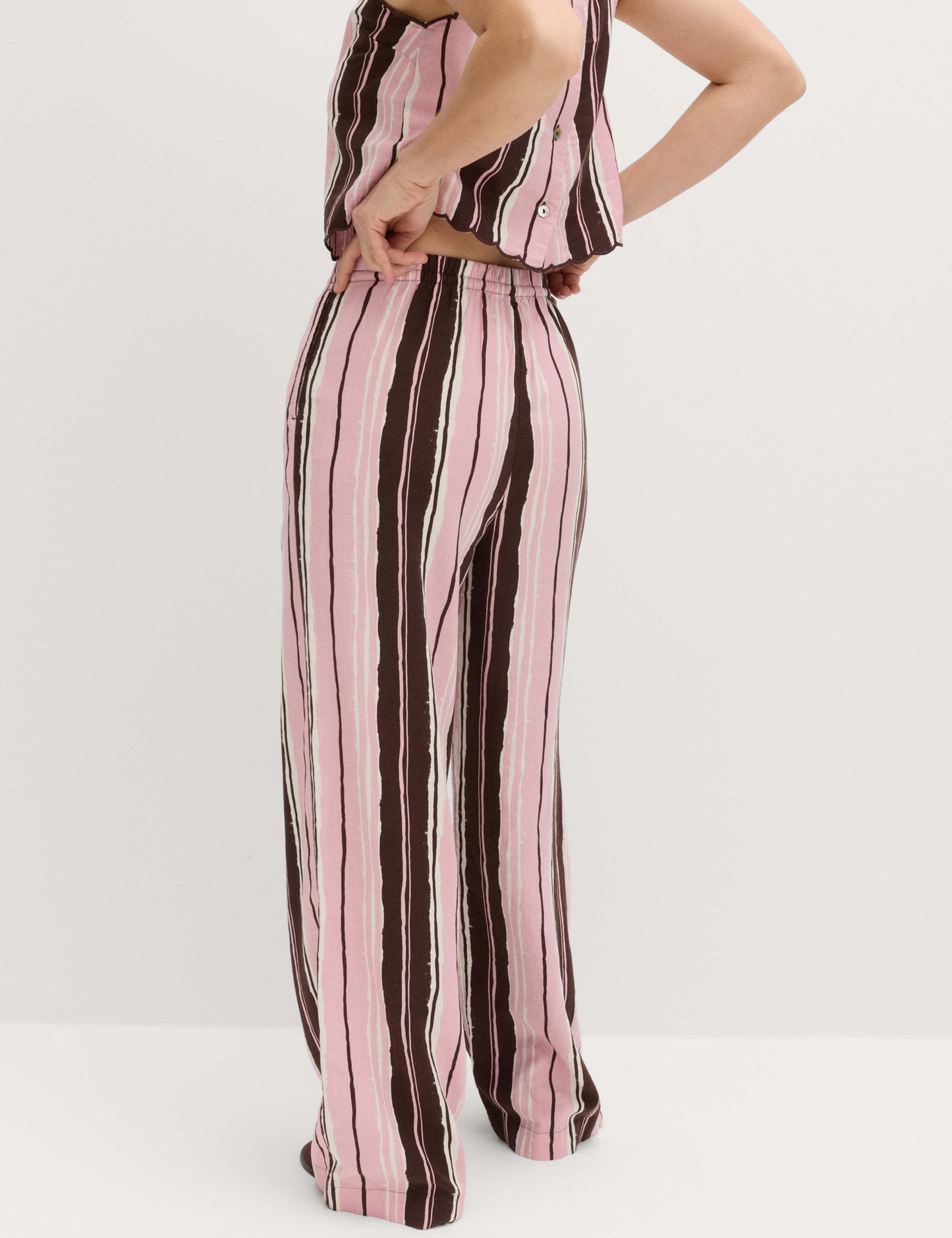 Linen Rich Striped Wide Leg Trousers