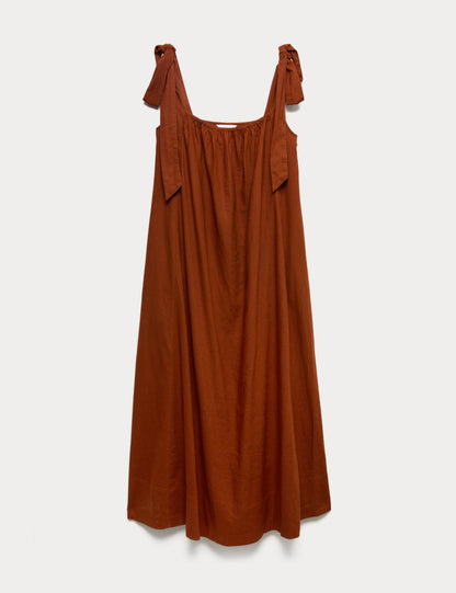Linen Rich Tie Bow Maxi Beach Dress