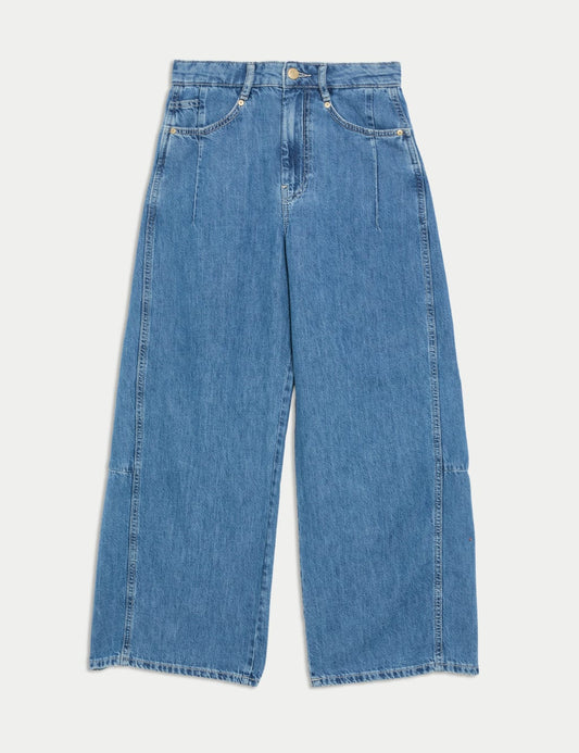 Lyocell™ Blend High Waisted Pleat Front Barrel Jeans