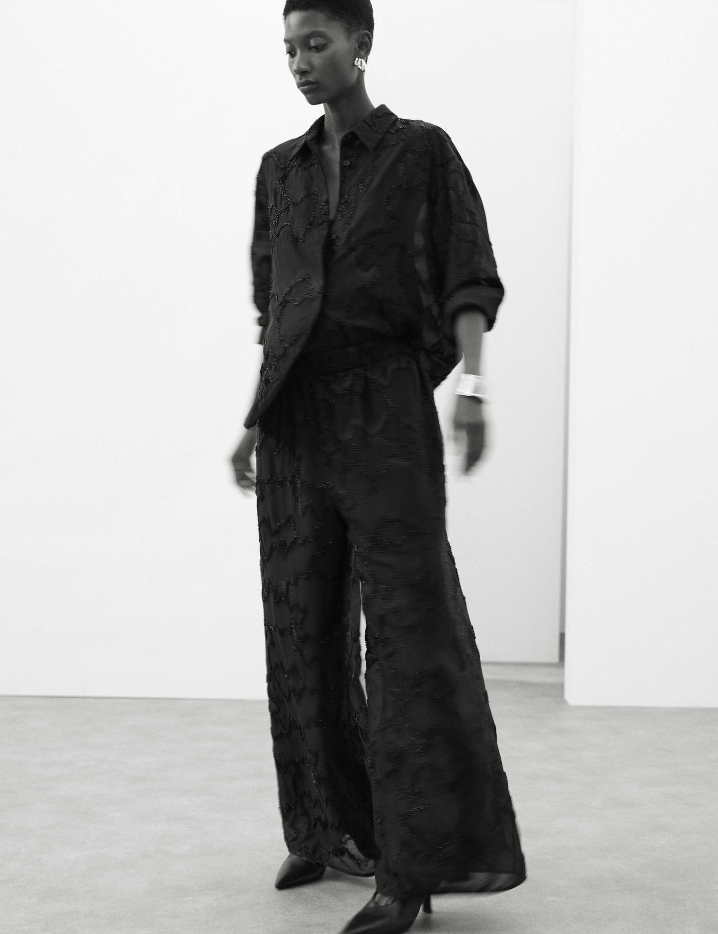 Lyocell Rich Beaded Wide Leg Trousers