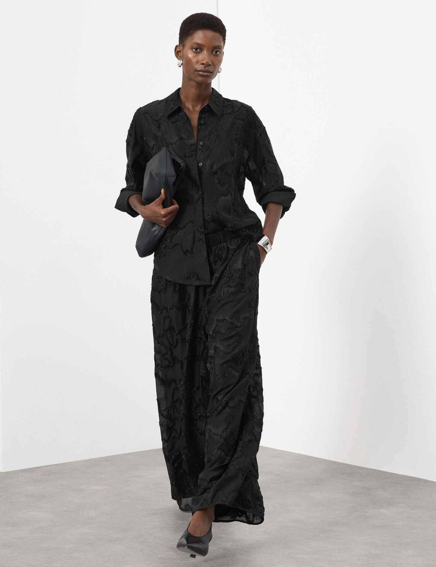 Lyocell Rich Beaded Wide Leg Trousers