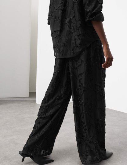 Lyocell Rich Beaded Wide Leg Trousers