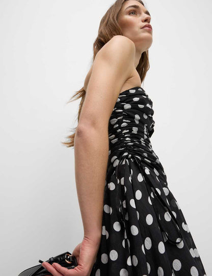 Lyocell Rich Polka Dot Sweetheart Neckline Maxi Waisted Dress