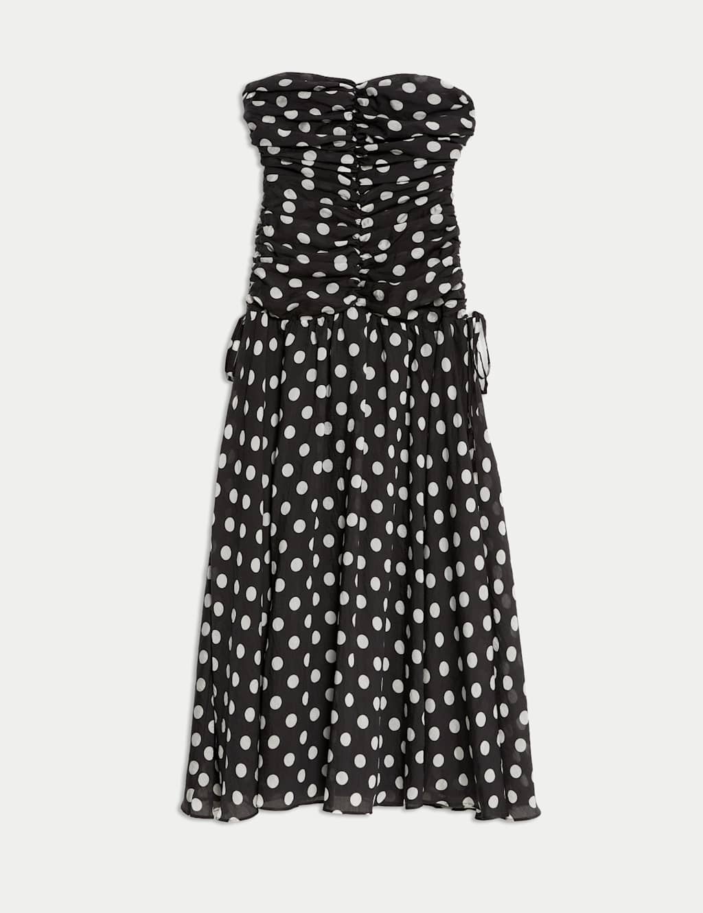 Lyocell Rich Polka Dot Sweetheart Neckline Maxi Waisted Dress