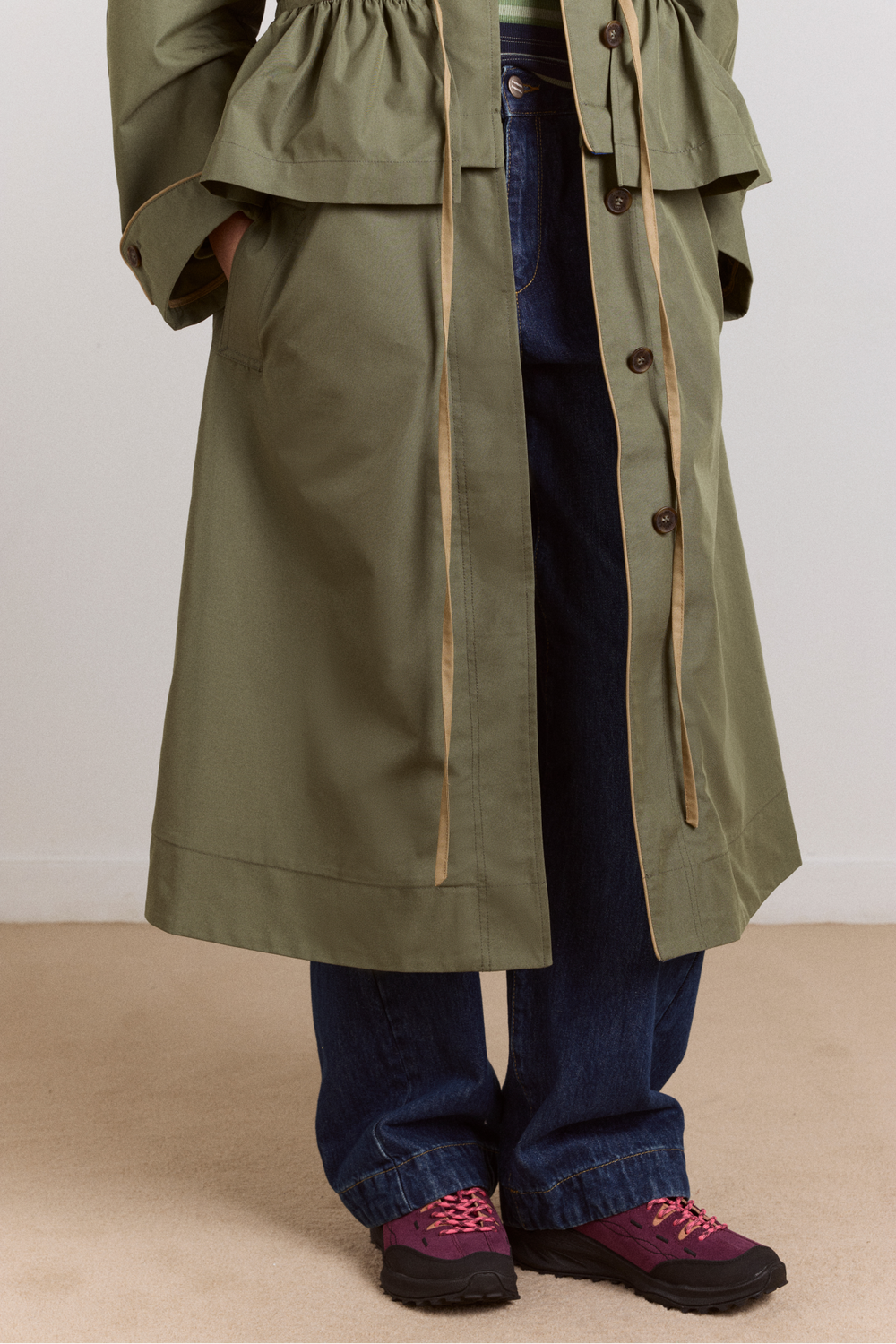 Multi-wear myrtle trench in khaki