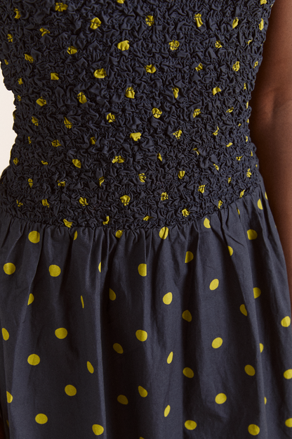 Malinda Super Smocked Spot Midi Dress