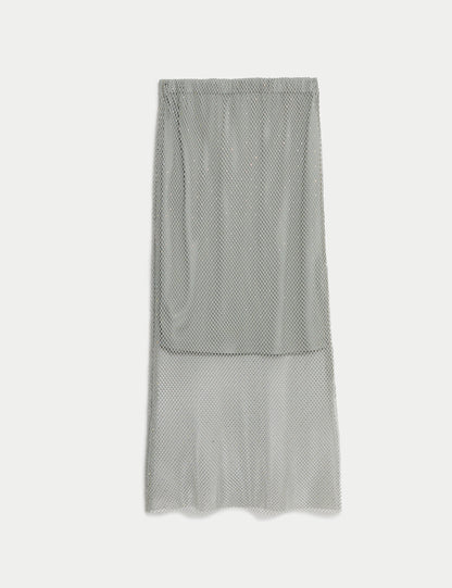 Mesh Embellished Midaxi Skirt