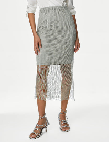 Mesh Embellished Midaxi Skirt