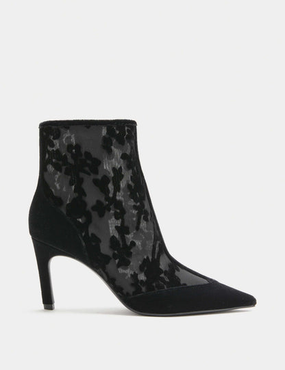 Mesh Floral Stiletto Heel Pointed Ankle Boots