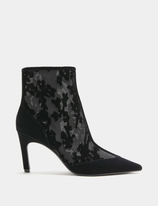 Mesh Floral Stiletto Heel Pointed Ankle Boots