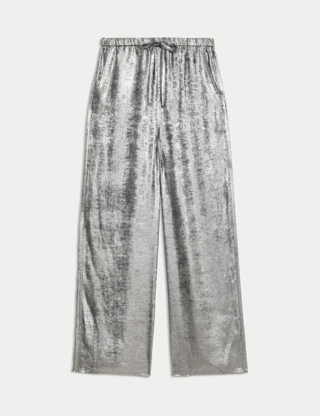 Metallic Drawstring Wide Leg Trousers